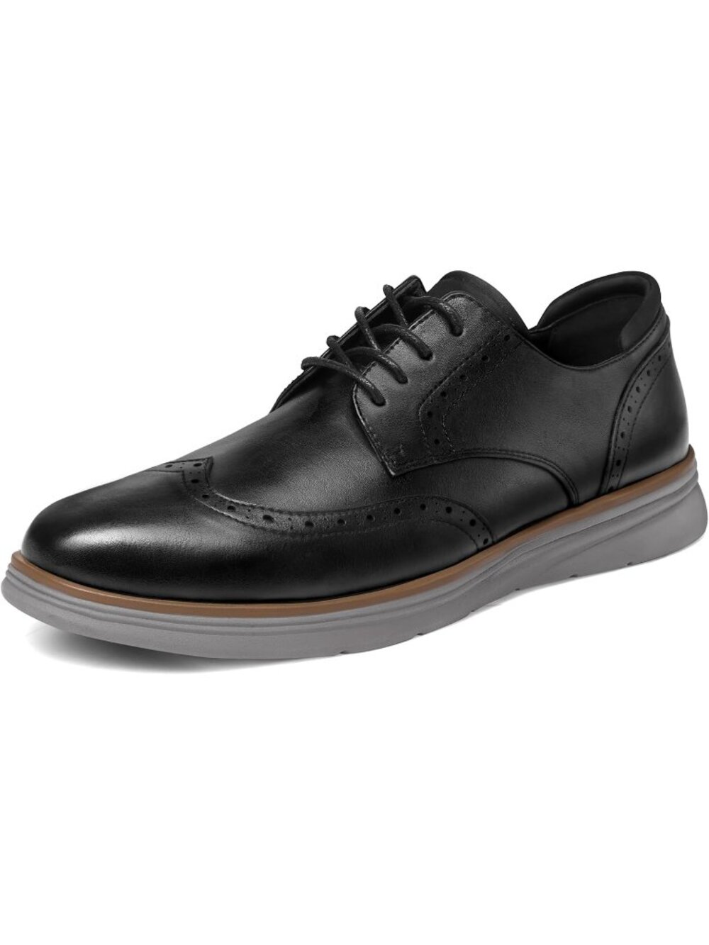 Men's Black-Grey Comfortable Lace-up Wingtip Brogue Dress Leather Oxford Shoes